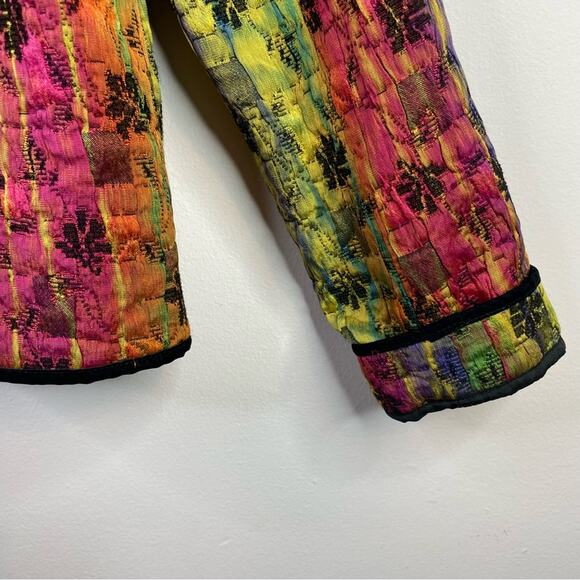 Vintage 80s Elliott Lauren Rainbow Boho Artsy Floral Quilted Zip Up Jacket 6 M - Picture 4 of 10